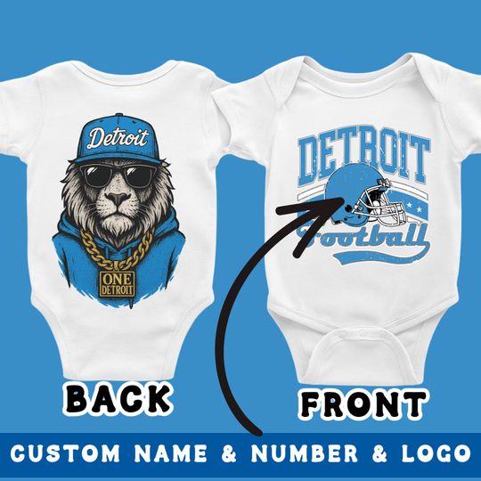 Discover Custom Detroit Football Baby Bodysuit: Retro Lion, Personalized Gift
