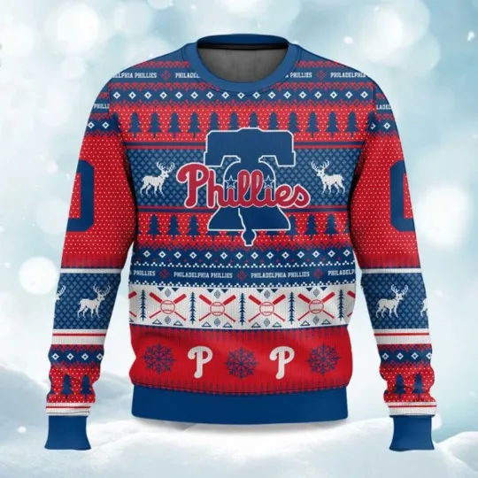Personalized Christmas Phillies Baseball Ugly Sweater, Christmas Gift