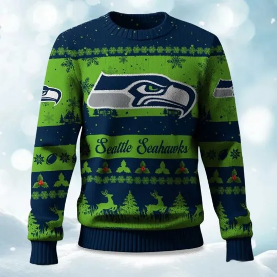 Christmas Seahawks Festive Reindeer & Tree Ugly Sweater, Christmas Gift