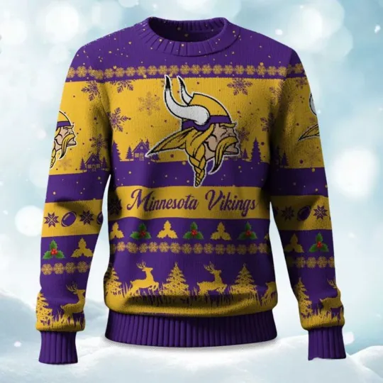 Christmas Minnesota Vikings Festive Reindeer & Tree Ugly Sweater, Christmas Gift