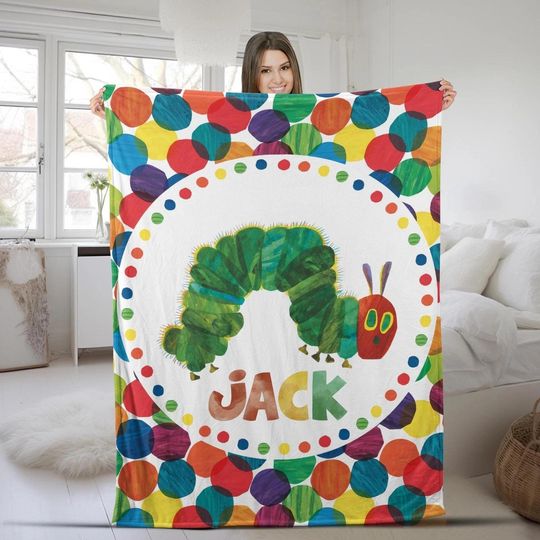 Discover Custom Name The Very Hungry Caterpillar Blanket, The Very Hungry Caterpillar Fleece Blanket, Caterpillar Throw Blanket Bed Couch Sofa