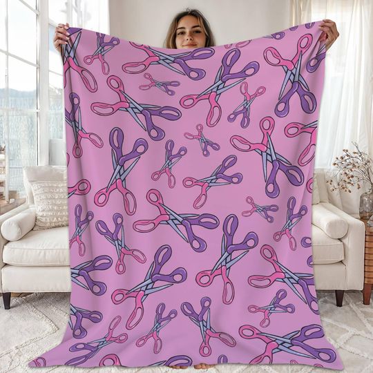 Discover Pink Lady Scissors Dark Meme Fleece Blanket, Pattern Blanket Funny Meme Gifts Throw Blanket, Trendy Christmas,2025 Family Matching Christmas
