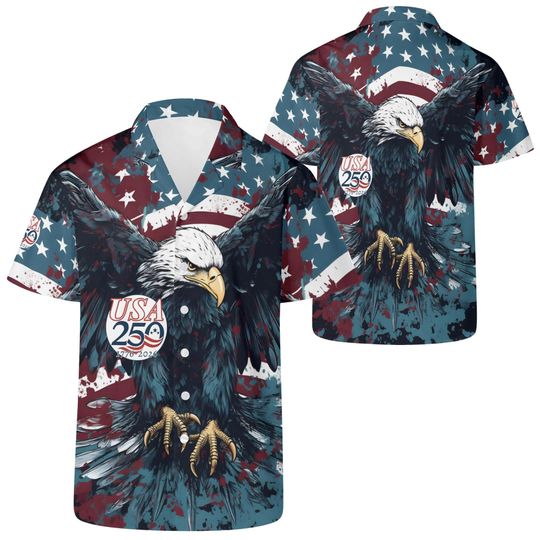 Discover USA 250 Eagle Hawaiian Shirt: Patriotic 4th of July Button-Up