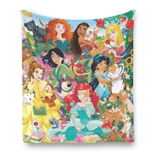Discover Disneyland Princess Blanket, Princess Blanket Gift for Her, Cinde Snow White Belle Jasmine Ariel Princess, Birthday Girl Fleece Blanket
