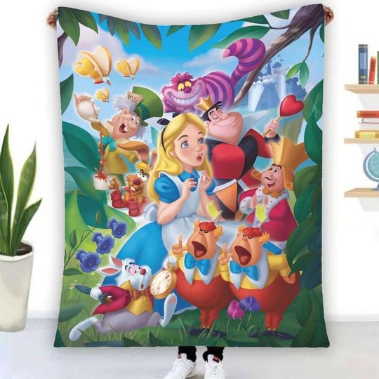 Discover Alice In Wonderland Blanket | Mad Hatter Cheshire Cat White Rabbit Fleece Blanket | Disneyland Blanket Throw Blanket for Bed Couch Sofa