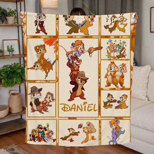 Personalized Watercolor Disneyland Chip And Dale Blanket, Disneyland Double Trouble Blanket, Disneyland Couple Fleece Blanket, Couple Gift