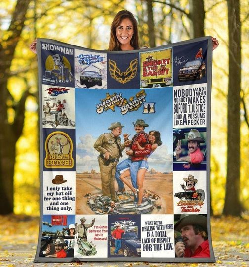 Smokey Movie And The Bandit Fleece Blanket, Retro 70s Series Smokey The Bandit, Buford T Justice, Birthday Gifts For Film Fan Blanket