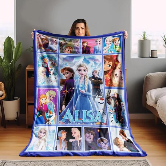 Discover Personalized Frozen Elsa Anna Olaf Fleece Blanket, Elsa Queen Blanket, Disneyland Princess Frozen Movie Blanket, Throw Blanket For Sofa Bed