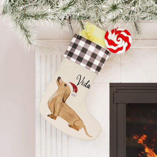 Discover Dachshund Christmas Stocking, Personalized Dachshund Stocking, Buffalo Plaid Christmas Stocking, Dachshund Stocking, Christmas Dachshund