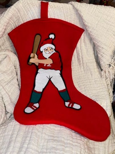Discover Vintage Baseball Christmas Stocking Santa 3D Felt ECU 20" Sport