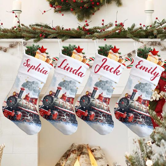 Discover Personalized Velvet Christmas Stocking: Train Holiday Decor