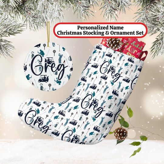 Discover Personalized Golf Lover Christmas Stocking, Custom Golfing Sport Children's Holiday Gift, Child Teen Ornament, Mantle Home Decor, Men Dad