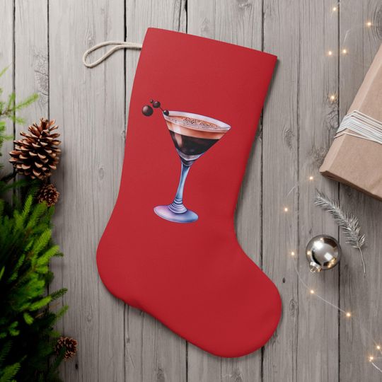 Discover Espresso Martini Santa Stocking, Festive Faux Suede Holiday Decor