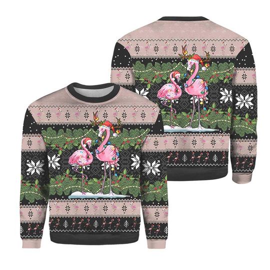 Discover Pink Flamingo 3D Knit Ugly Christmas Sweater for Flamingo Lovers