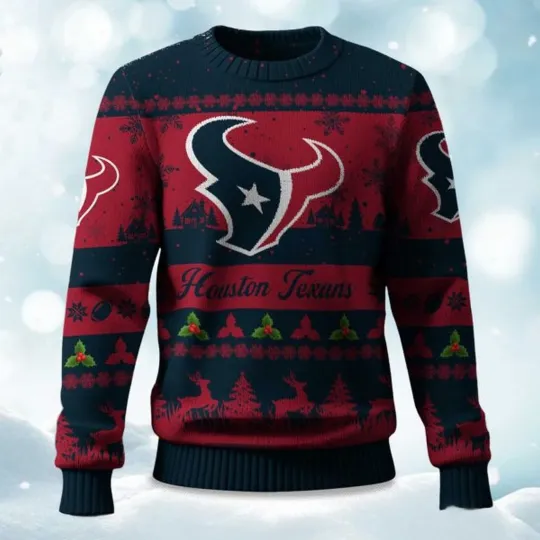 Discover 2025 Christmas Texans Festive Reindeer & Tree Ugly Sweater - Christmas Gift