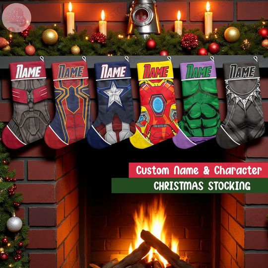 Discover Personalized Marvel Ironman Spiderman Stocking With Name, Disney Family Christmas Gifts 2025, Superhero Characters Disney Christmas Stocking