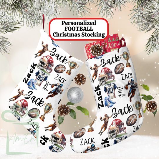 Discover Custom Name Football Christmas Stocking, Personalized Vintage Football Sport Stocking, Kid Teenager Sporty Holiday  Gift, Football Lover