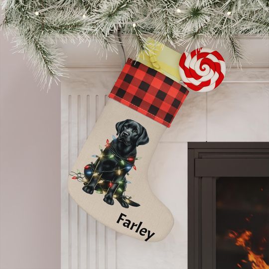 Discover Black Labrador Christmas Stocking: Vintage Linen Holiday Decor