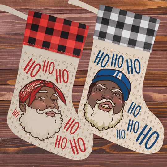 2-Stocking bundle, Westside Rapper Christmas Stockings, Black Santa Claus, Hip Hop Xmas Gift, LA, Holiday Decoration, Funny Stocking Stuffer