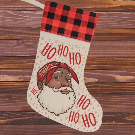 Rapper Santa Stocking, Black Santa Claus Christmas Stocking, Holiday Decoration, Hip Hop Xmas Gift, Funny Stocking Stuffer, LA West Coast