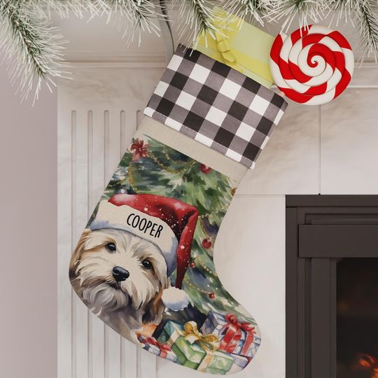Discover Maltese Personalized Dog Christmas Stocking, Custom Dog Owner Gift, Pet Stocking, Dog Lover Plaid Christmas Decor, Xmas Holiday Decoration