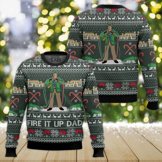 Discover National Lampoon Fire It Up Dad Ugly Christmas Sweater, Funny Holiday Retro Sweatshirt