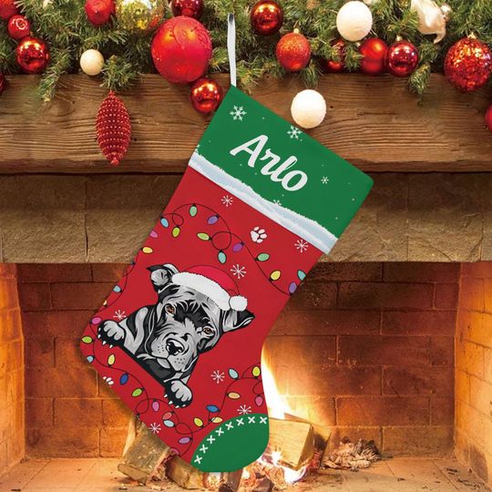 Love Pitbull Dog Christmas Stocking, Cute Pitbull dog Xmas Stocking Gift Lovely Dog Stocking, Christmas Gift, Dog Lover Gift