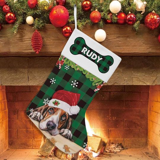 Basset Hound dog Christmas Stocking, Cute Basset Hound dog Xmas Stocking Gift Lovely Dog Stocking, Christmas Gift, Dog Lover Gift