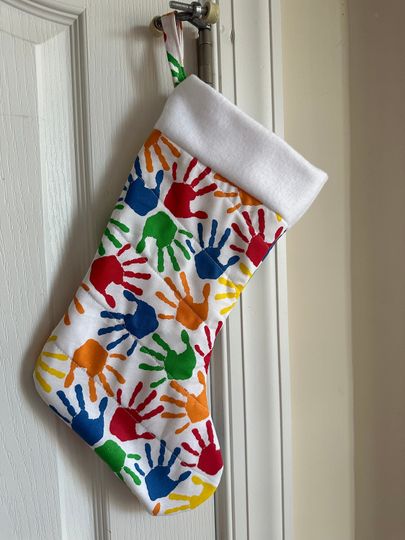 Discover Child Handprints Christmas Stocking Free Personalization