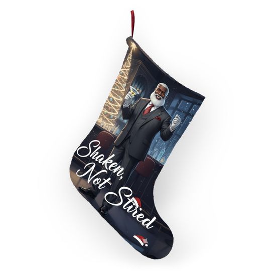 Discover Shaken Not Stirred Santa Christmas Stocking | Holiday Cocktail Stocking