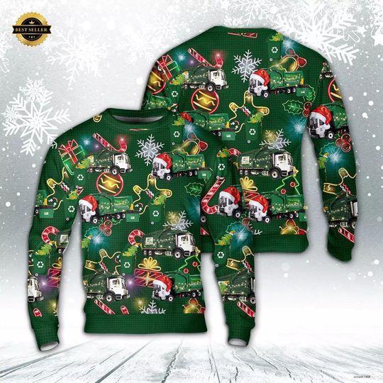 Discover Garbage Truck Christmas Sweater - Festive Sanitation Worker Holiday Knit