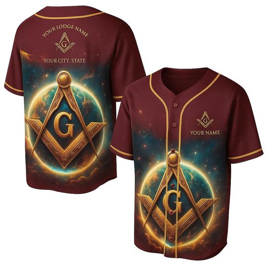 Discover Custom Masonic Baseball Jersey with 3D Compass and Square Logo