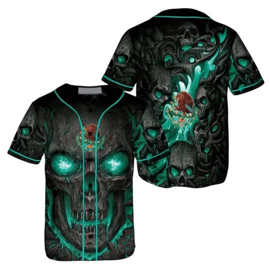 Discover Neon Skull Baseball Jersey Gothic Horror Streetwear Shirt