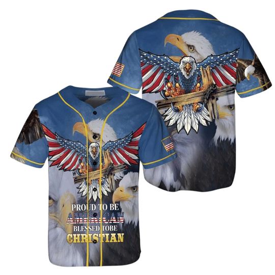 American Bald Eagle Baseball Jersey Patriot Christian USA Tee