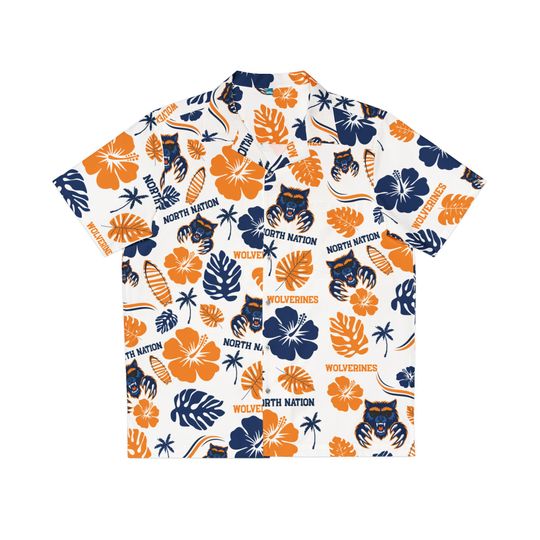North Stafford Wolverines Hawaiian Shirt, Tropical Button-Down, Inclusive Sizing