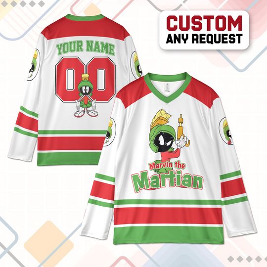 Personalized Marvin the Martian Hockey Jersey, Custom Looney Tunes Shirt, Cartoon Sports Outfit