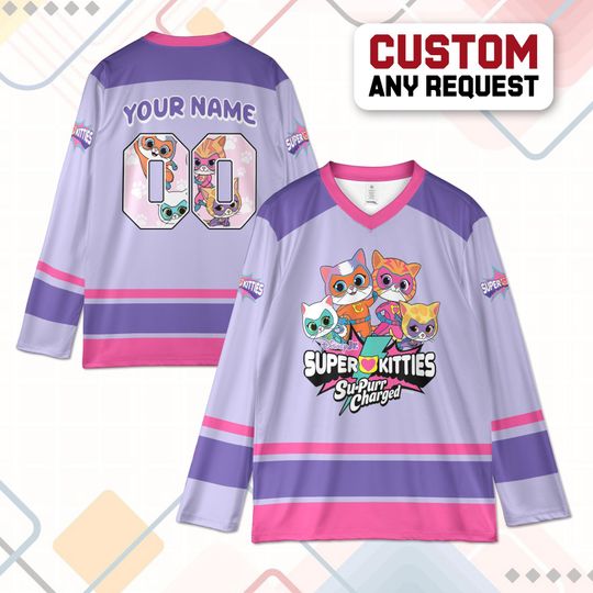 Discover Personalized SuperKitties Hockey Jersey, Custom Disney Junior Cat Hero Hockey Jersey