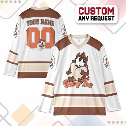 Personalized Baby Taz Hockey Jersey, Custom Looney Tunes Taz Jersey Shirt