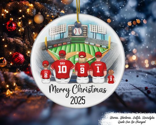Discover Baseball Family Watching Game Ballpark Sport Lover Personalized Ceramic Ornament, Baseball Gift, Holiday Keepsake 2025, Christmas Present