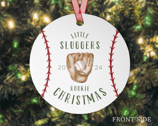 Little Slugger Rookie Year Christmas Ornament Ceramic Ball Game Baseball Glove Tree Decoration Baby Boys Son Grandson Newborn Keepsake Gift