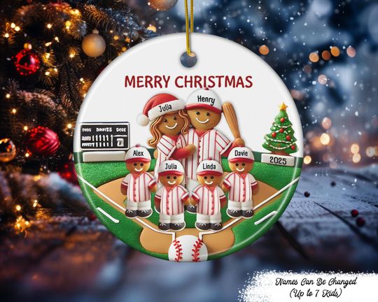 Discover Baseball Family On The Field Sport Lover Personalized Ceramic Ornament, Family Baseball Ornament, Custom Gingerbread Christmas Decoration