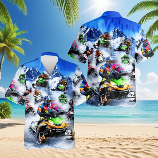 Snowmobile Racing Hawaiian Shirt, Winter Adventure Aloha Unisex Short Sleeve Beach Shirt