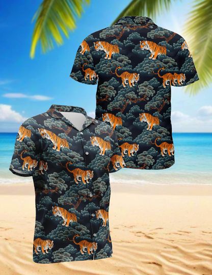 Discover Tiger Jungle Pattern Hawaiian Shirt for Men & Women, Tropical Wildlife Aloha Shirt