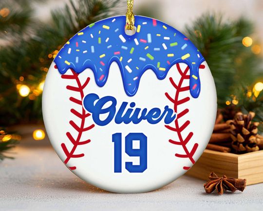 Discover Custom Baseball Ice Cream Drip Porcelain Ornament: Gift For Son