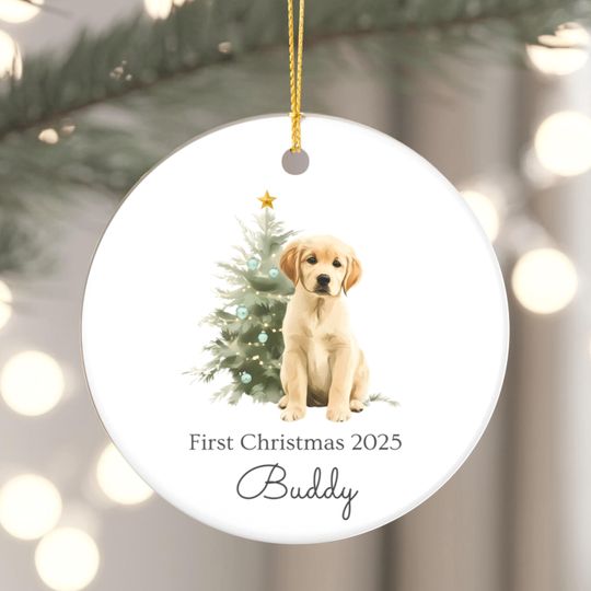 Discover Golden Retriever Christmas Ornament: Personalized Puppy First Xmas Keepsake 2025 Gift, Yellow Labrador Ornament Watercolor Holiday Decor