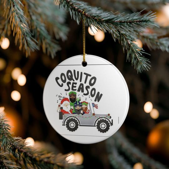 Coquito Season Ornament | Ceramic Christmas Tree Decoration, Puerto Rico, the Three Wise Men and Santa Claus, cart