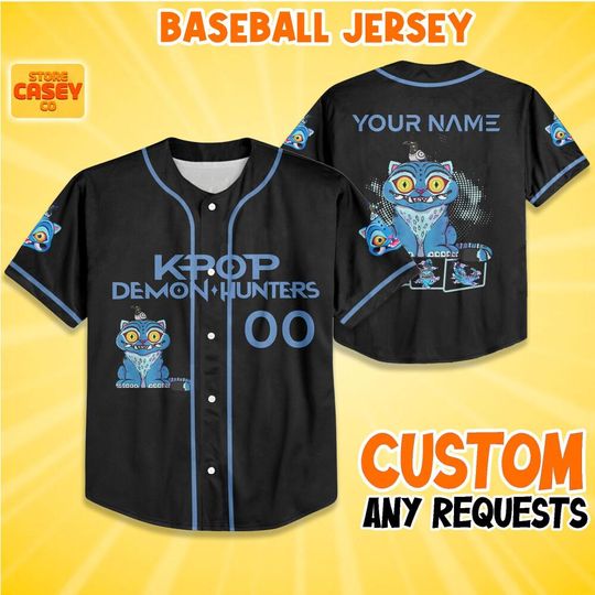 Discover Custom KDM Tiger Black Baseball Jersey, Custom Kpop idol Group Jersey, Kpop Gift for Huntr/x fans, Anime Lover Gift