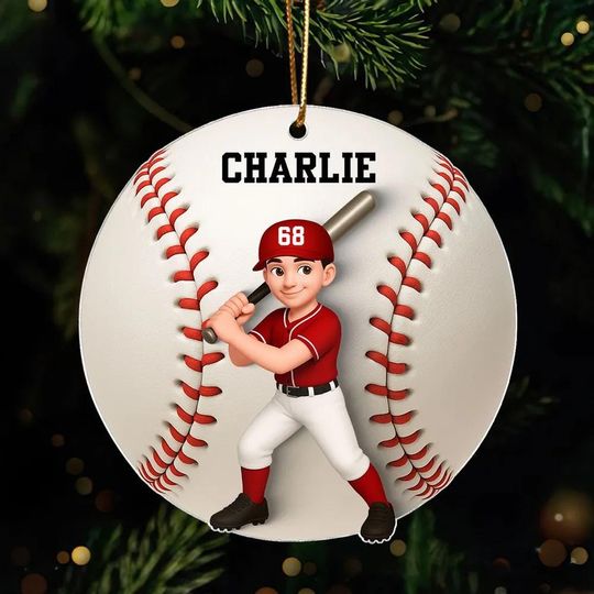 Discover Baseball Softball Girl Boy 3D Effect - Personalized Acrylic Ornament - Christmas Gift For Daughter, Gift For Son - Sports Lover Keepsake