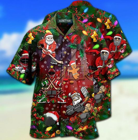 Discover Santa Hockey Christmas Hawaiian Shirt for Men & Women