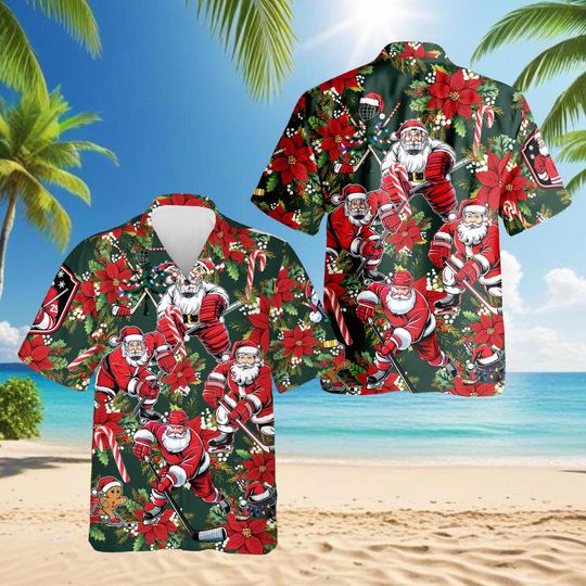 Discover Christmas Hawaiian Shirt with Santa Claus and Reindeer, Tropical Xmas Aloha Tee, Santa Cosplay Holiday Shirt